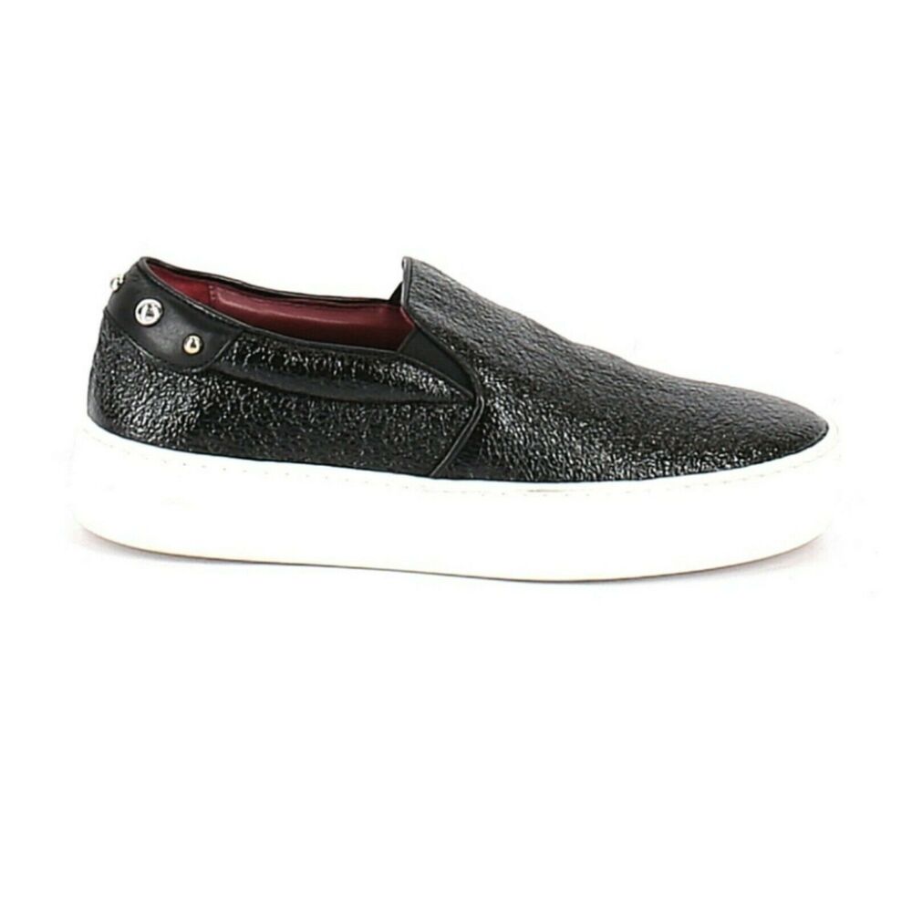 MAJE Finyl cracked leather studded slip on low top shiny black sneakers 38 NEW
